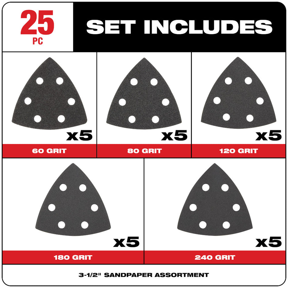 Milwaukee 49-25-2025 OPEN-LOK 3-1/2" 25-Piece Triangle Sandpaper Variety Pack