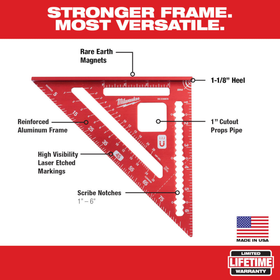 Milwaukee MLSQM070 7" Magnetic Rafter Square