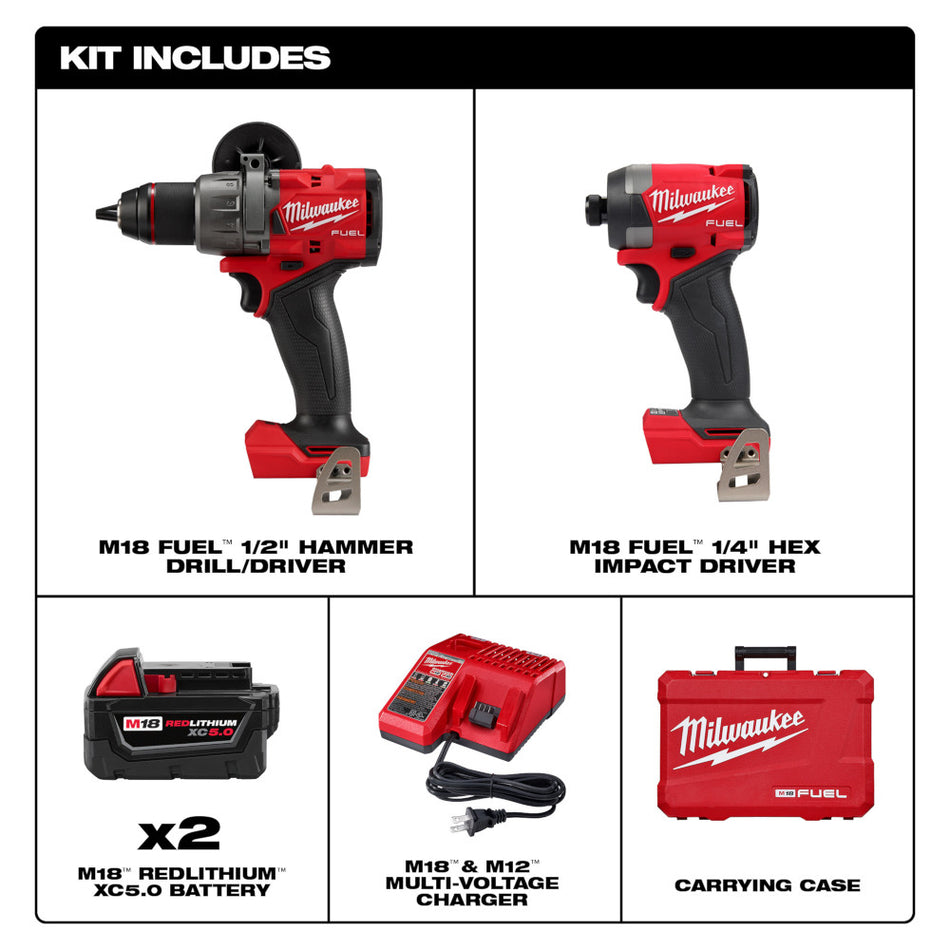 Milwaukee 3697-22 M18 FUEL M12 FUEL 2-Tool Hammer Drill/Driver & Hex Impact Driver Combo Kit