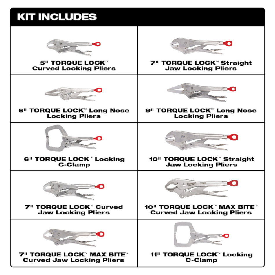 Milwaukee 48-22-3690 10 PC TORQUE LOCK Locking Pliers Kit
