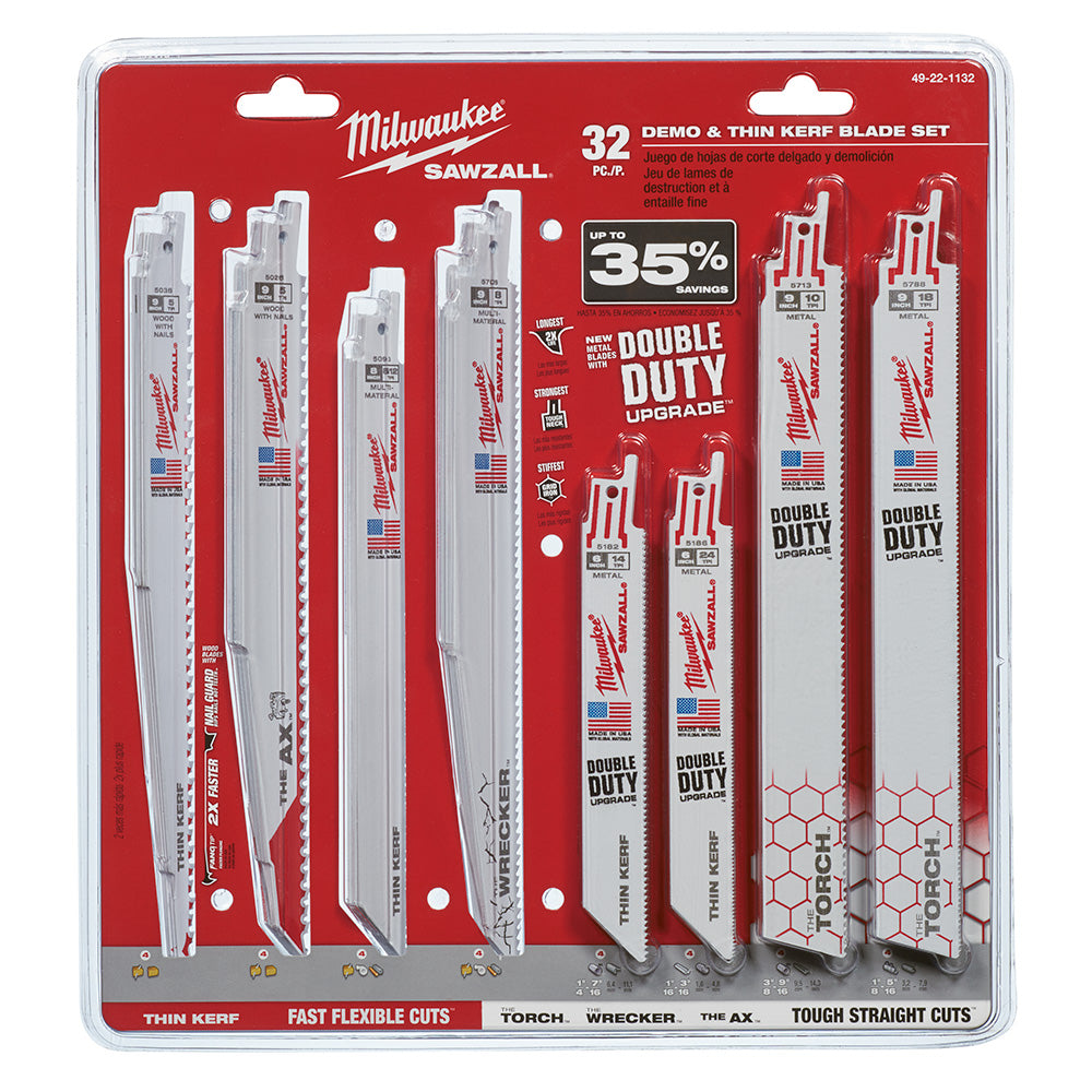 Milwaukee 49-22-1132 32-Piece SAWZALL Demolition & Standard Blade