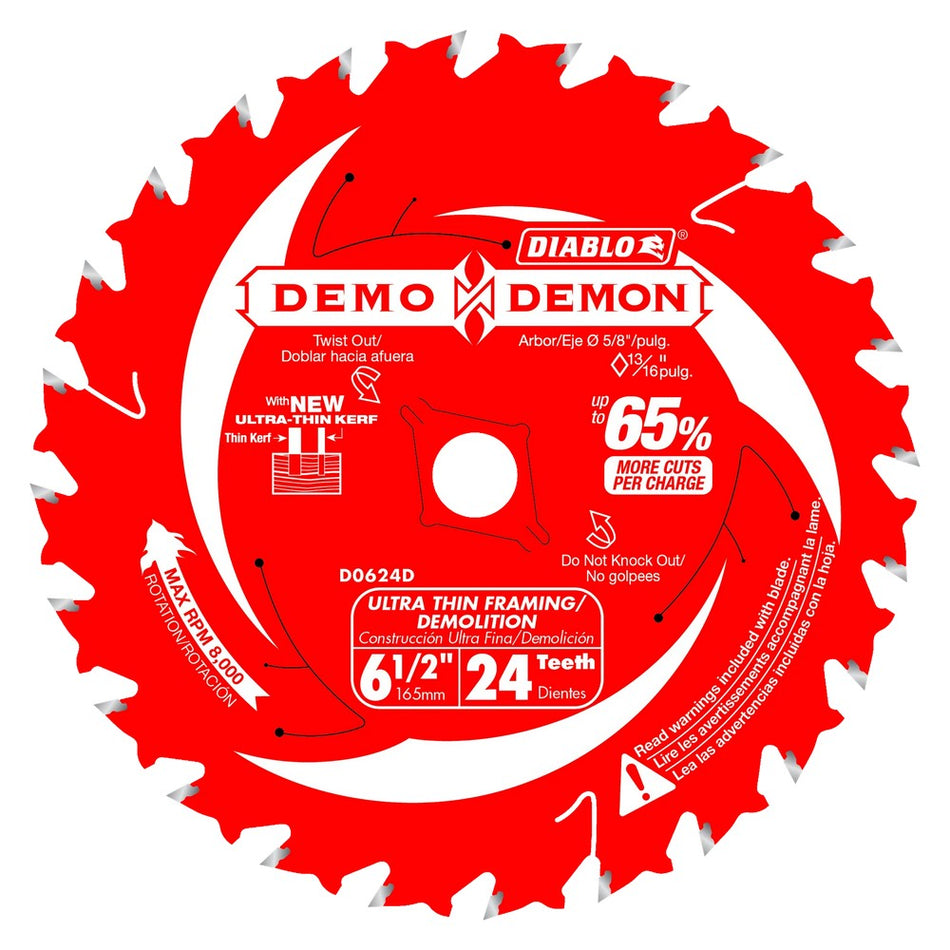 Diablo D0624D 6-1/2" 24T Ultra-Thin Framing/Demolition Saw Blades - Bulk