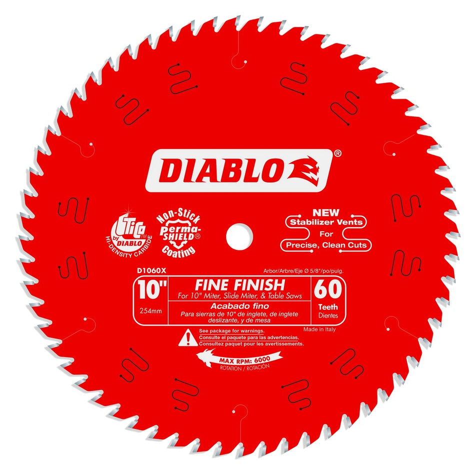 Diablo 10" 60T Fine Finish Saw Blades - Carded
