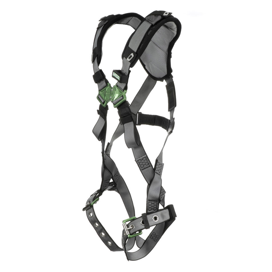 MSA 10194889 V-Fit Std Full-Body Safety Harness, Back D-Ring, Tongue Buckle Leg Straps