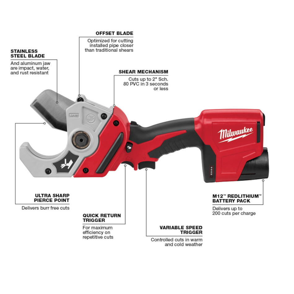 Milwaukee 2470-20 M12 Plastic Pipe Shear (Tool Only)