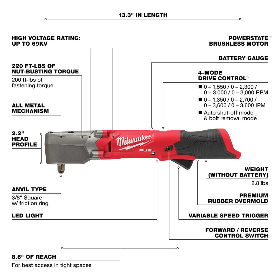 Milwaukee 2564-20 M12 FUEL 3/8" Right Angle Impact Wrench with Friction Ring (Bare Tool)