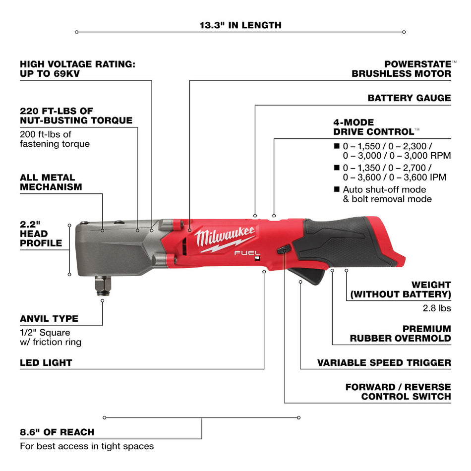 Milwaukee 2565-20 M12 FUEL 1/2" Right Angle Impact Wrench with Friction Ring
