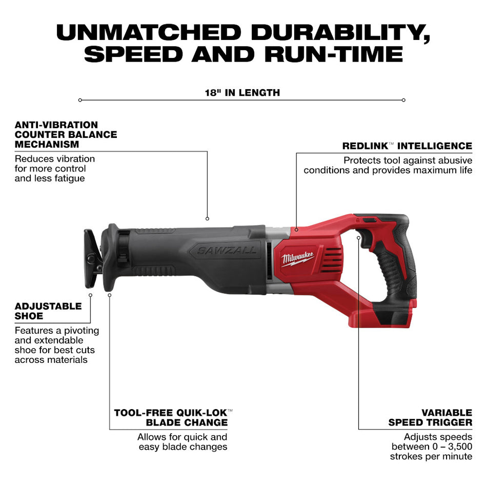 Milwaukee 2621-20 M18 SAWZALL Reciprocating Saw (Tool Only)