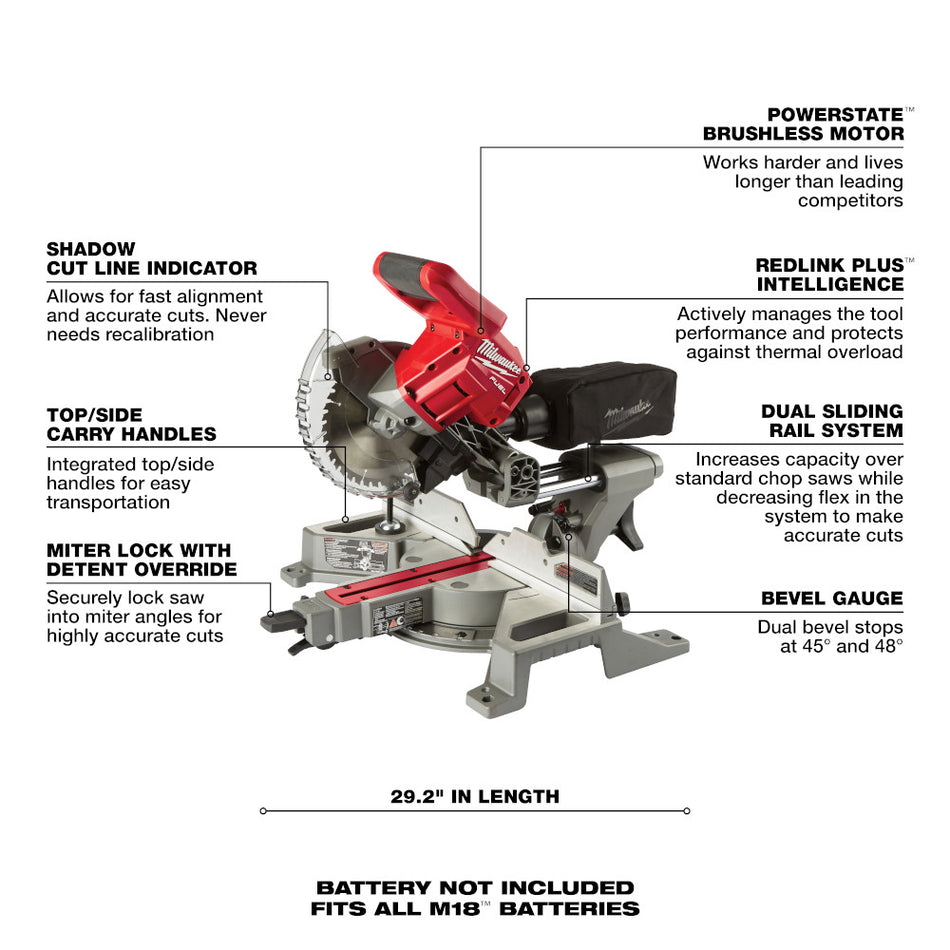 Milwaukee 2733-21 M18 FUEL 7-1/4" Dual Bevel Sliding Compound Miter Saw Kit