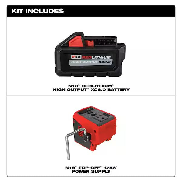 Milwaukee 2846-21HO M18 TOP-OFF 175W Power Supply & M18 Redlithium High Output XC6.0 Battery Pack