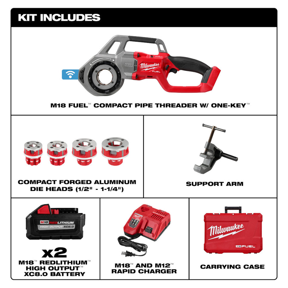 Milwaukee 2870-22 M18 FUEL Compact Pipe Threader with ONE-KEY