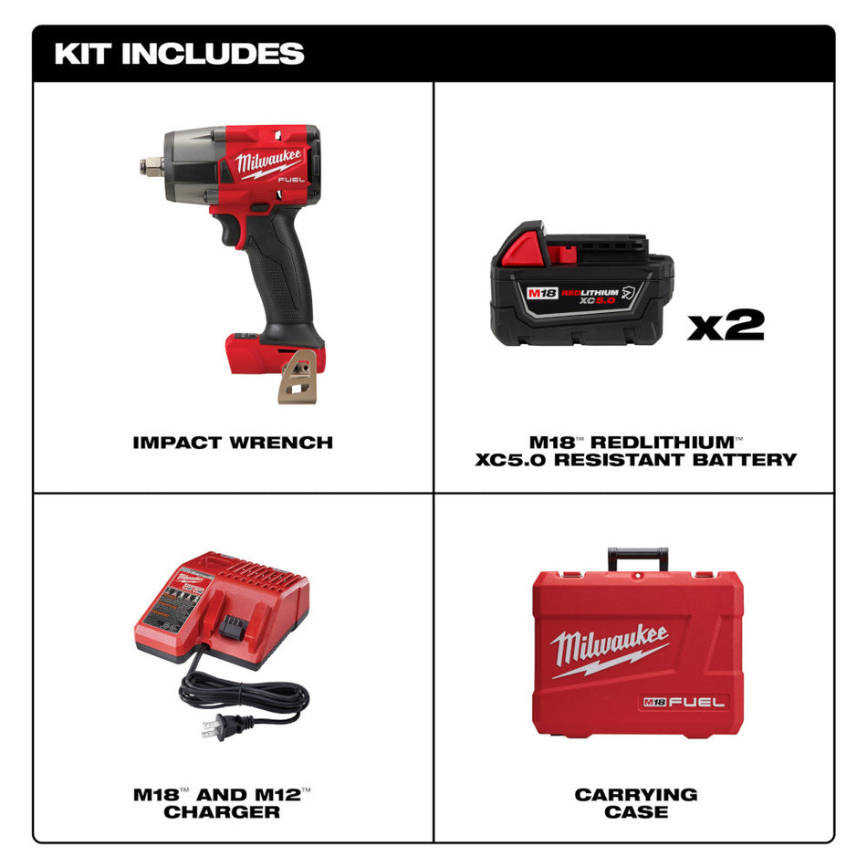 Milwaukee 2962-22R M18 FUEL 1/2" Mid-Torque Impact Wrench w/ Friction Ring Kit