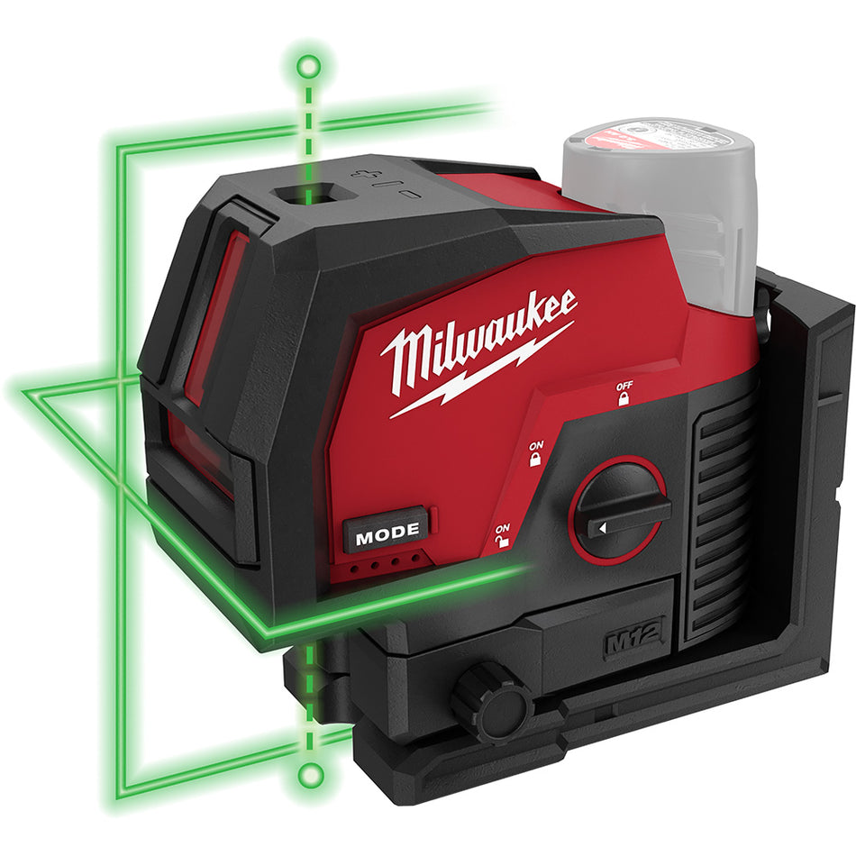 Milwaukee 3622-20 M12 Green Cross Line & Plumb Points Laser (tool only)