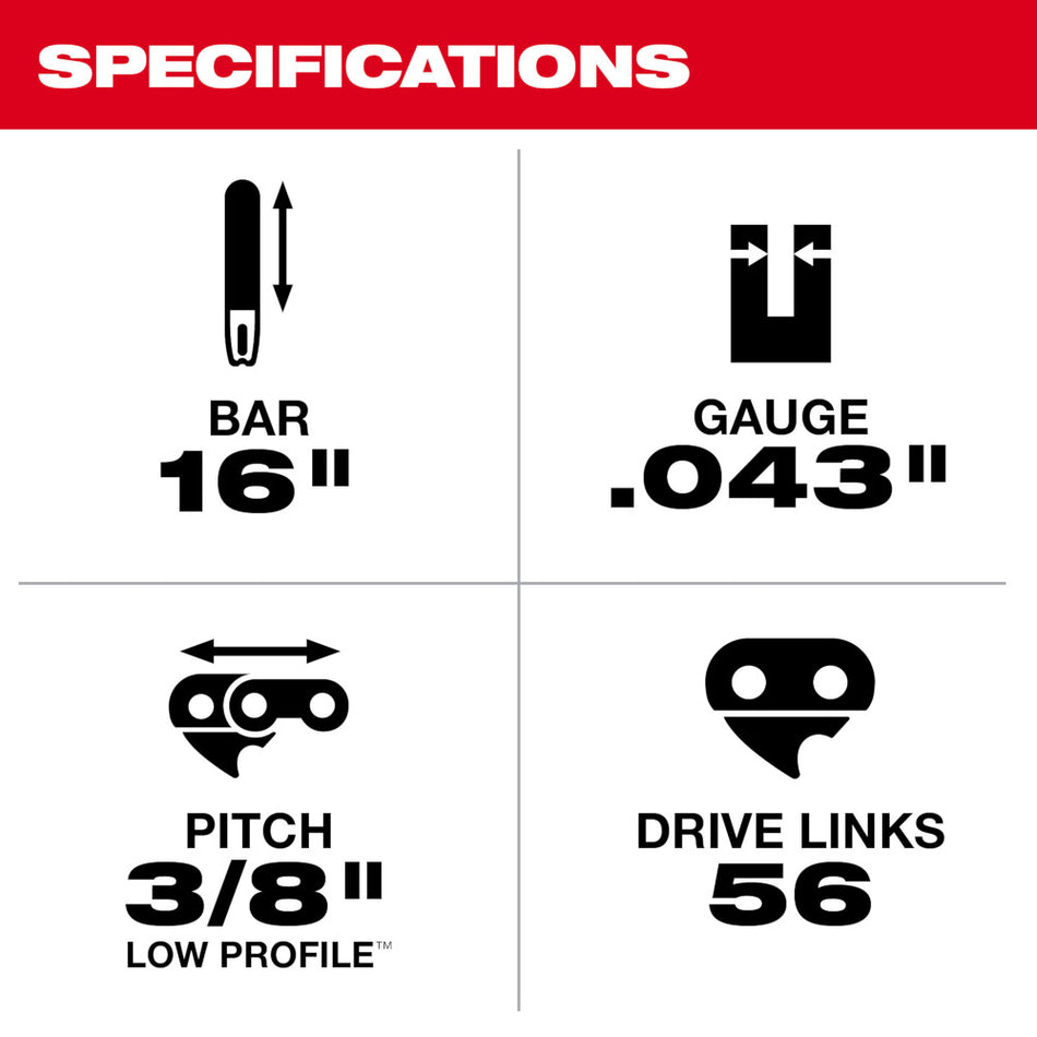 Milwaukee 48-09-3001 16" Chainsaw Guide Bar