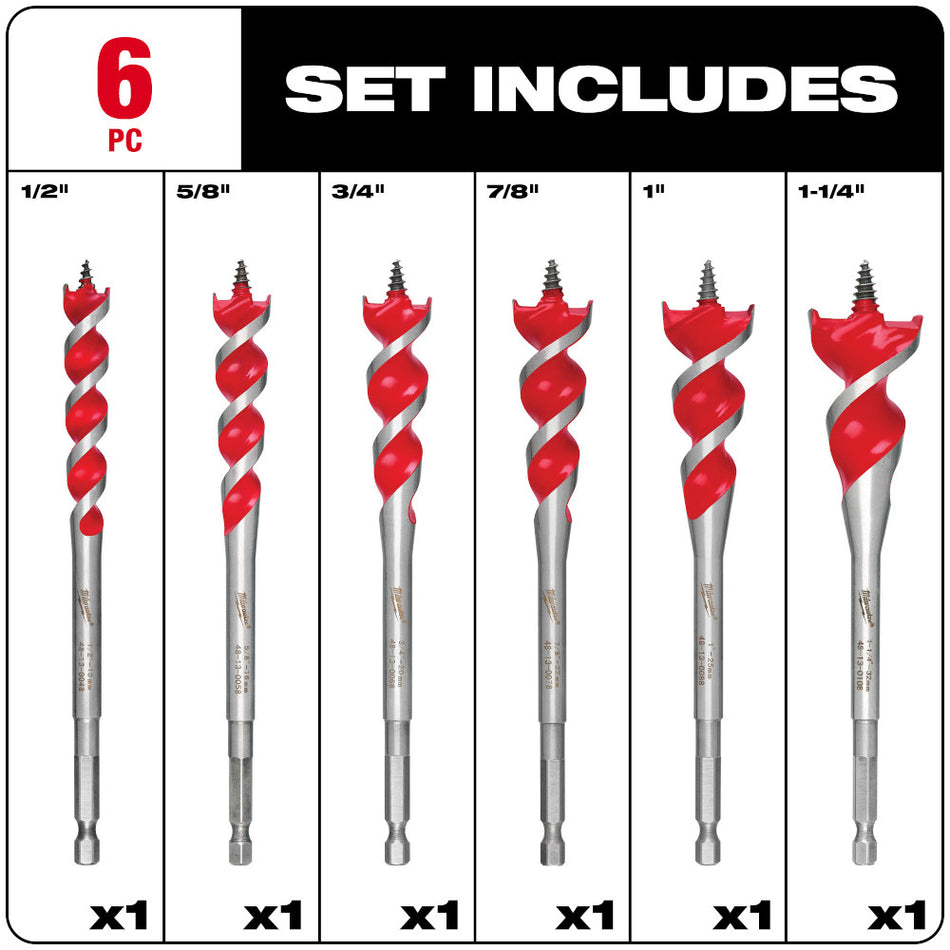 Milwaukee 48-13-0600 Speed Feed 6-Piece 6-1/2" Wood Bit Set