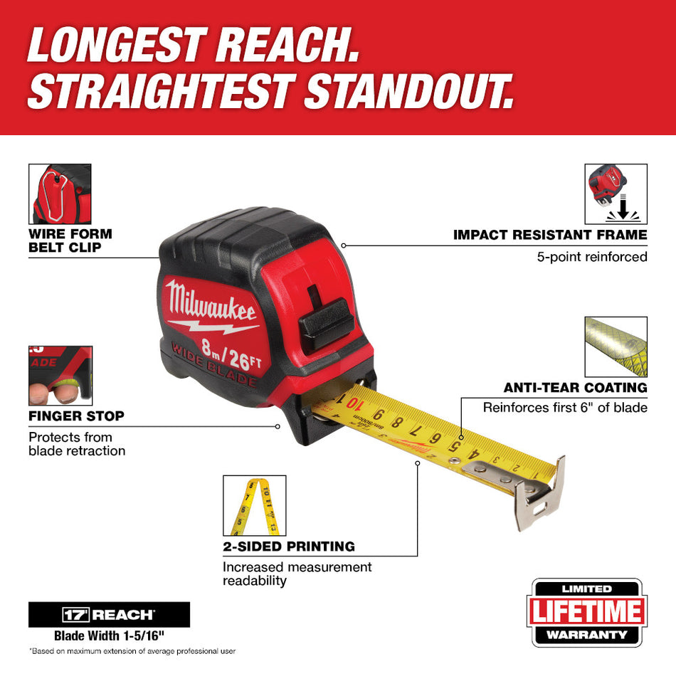 Milwaukee 48-22-0226 8m/26' Wide Blade Tape Measure
