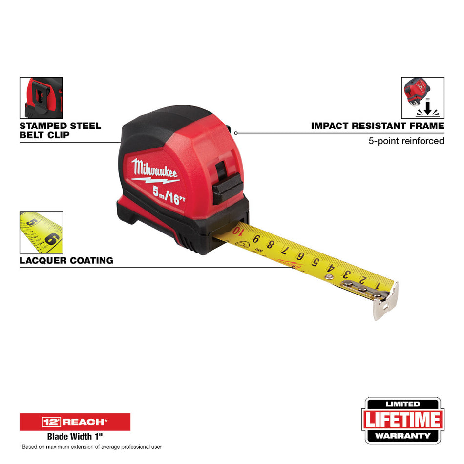 Milwaukee 48-22-6617 5m/16' Compact Tape Measure