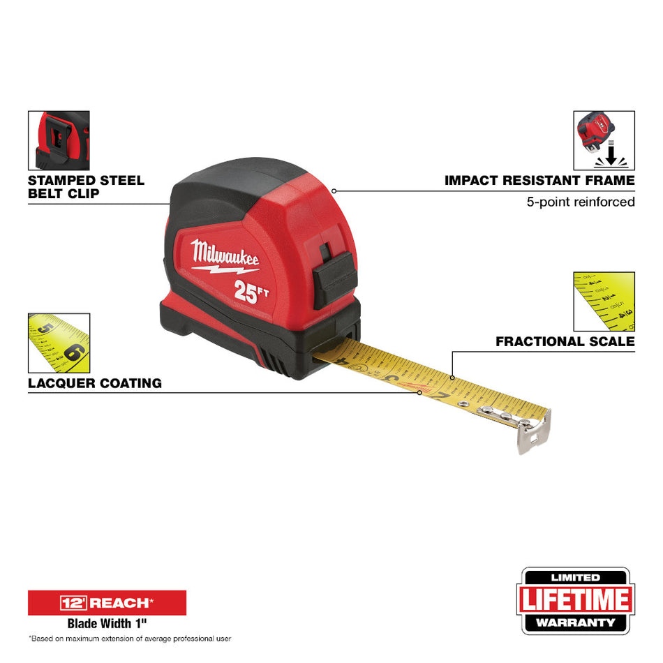 Milwaukee 48-22-6625 25' Compact Tape Measure