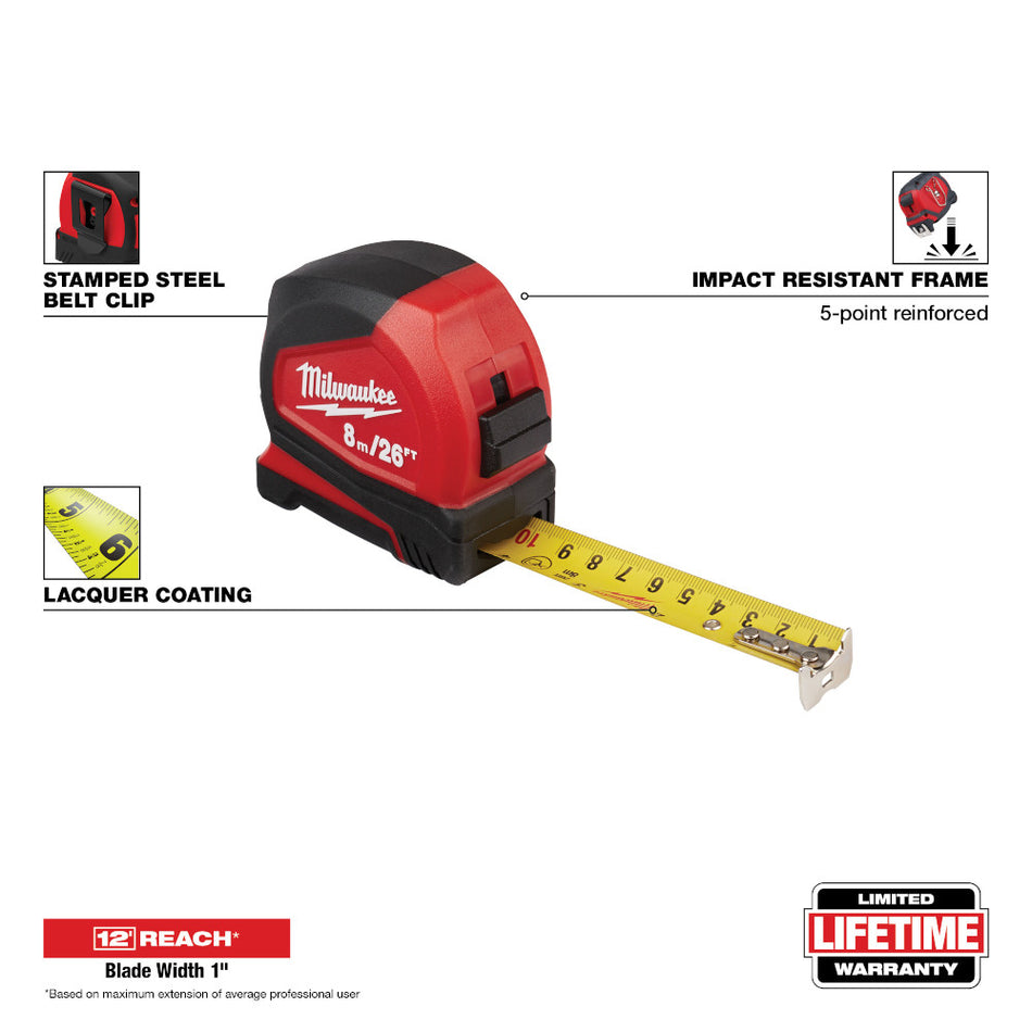 Milwaukee 48-22-6626 8m/26' Compact Tape Measure