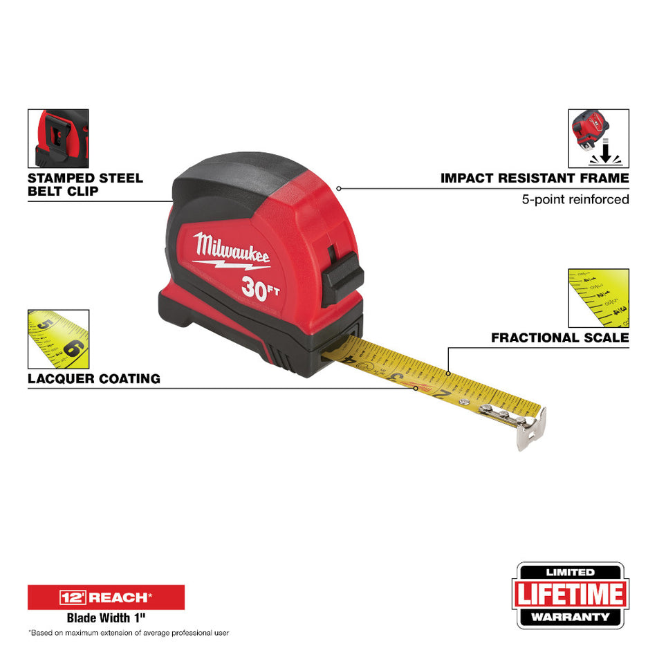 Milwaukee 48-22-6630 30' Compact Tape Measure