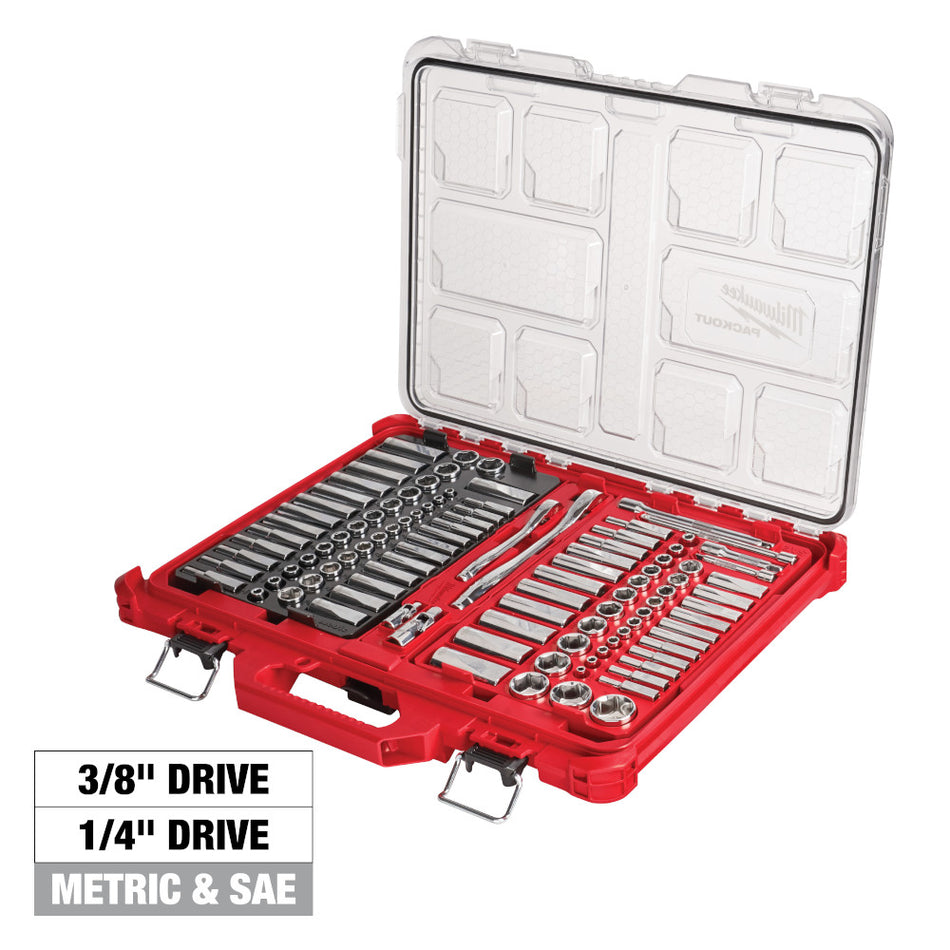 Milwaukee 48-22-9486 106pc 1/4" and 3/8" Metric & SAE Ratchet and Socket Set with PACKOUT Low-Profile Organizer