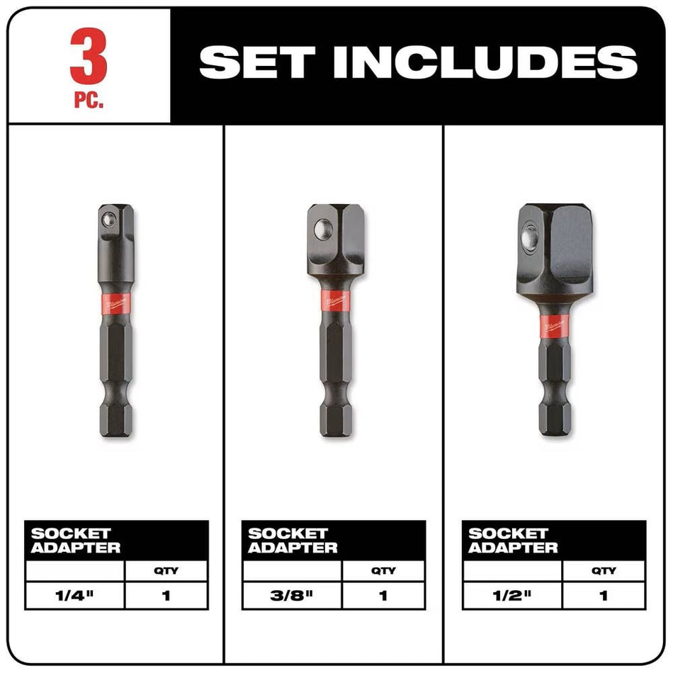 Milwaukee 48-32-5033 SHOCKWAVE Impact Duty 1/4 -inch Hex Shank Socket Adapter Set (3-Piece)