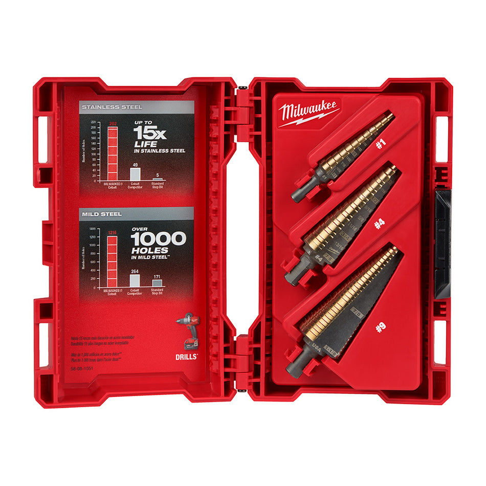 Milwaukee 48-89-9291 3 Piece Cobalt Step Bit Kit