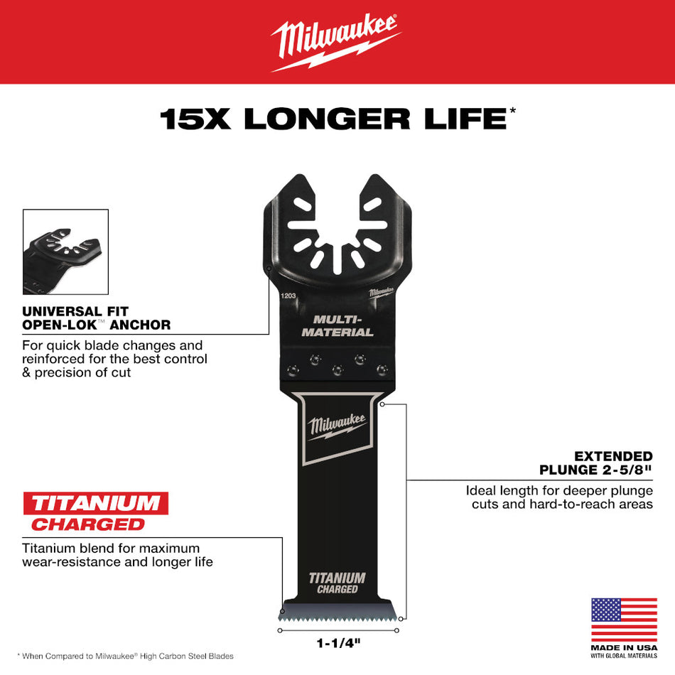 Milwaukee 49-25-1203 OPEN-LOK 1-1/4" TITANIUM CHARGED Bi-Metal Multi-Material Multi-Tool Blade