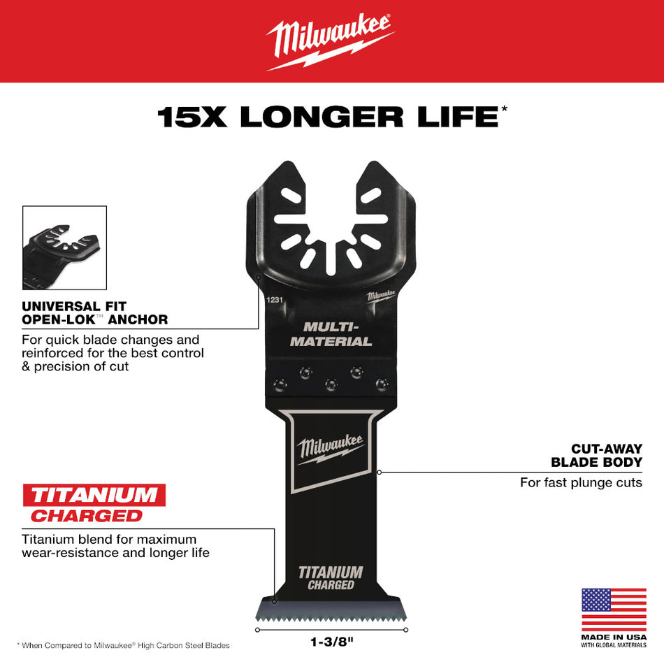 Milwaukee 1-3/8" Universal Fit Open-Lok Titanium Enhanced Bi-Metal Multi-Material Blades
