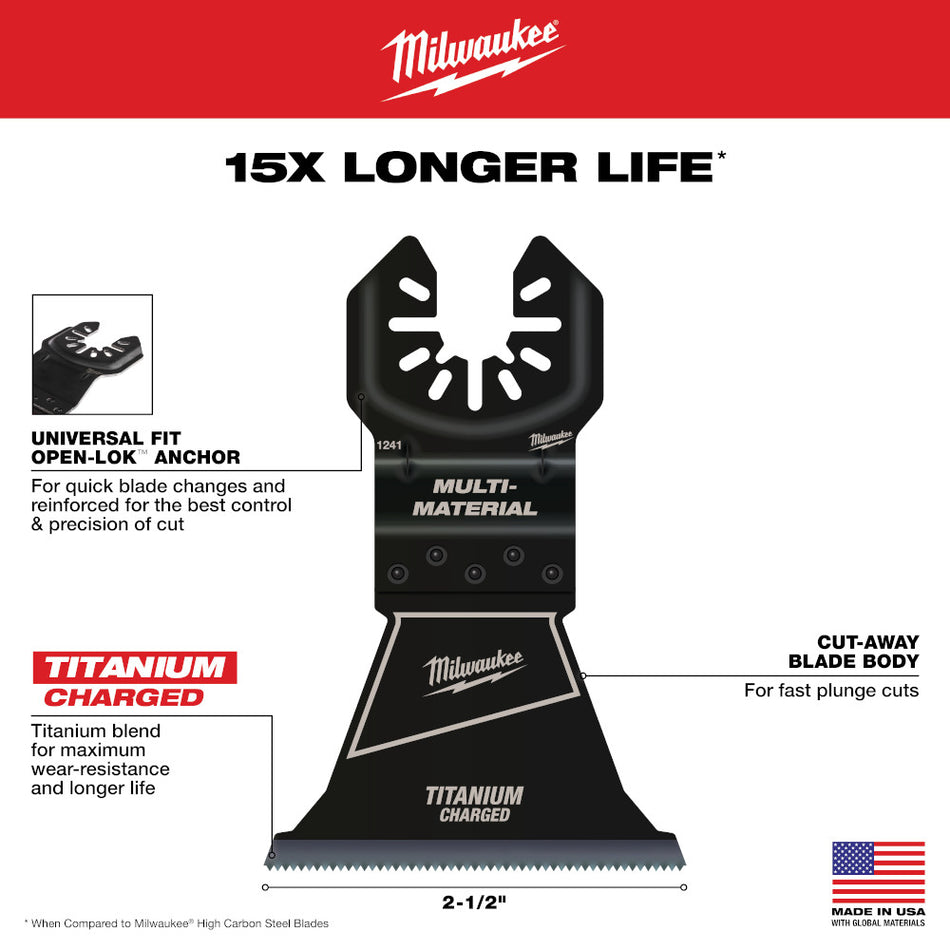 Milwaukee 2-1/2" Universal Fit Open-Lok Titanium Enhanced Bi-Metal Multi-Material Blades