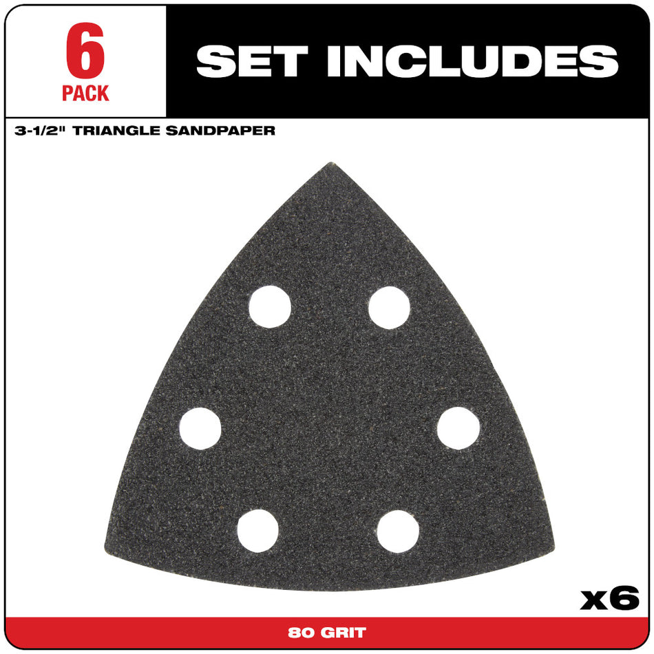 Milwaukee 49-25-2080 OPEN-LOK 3-1/2" 80 Grit Triangle Sandpaper 6-Pack