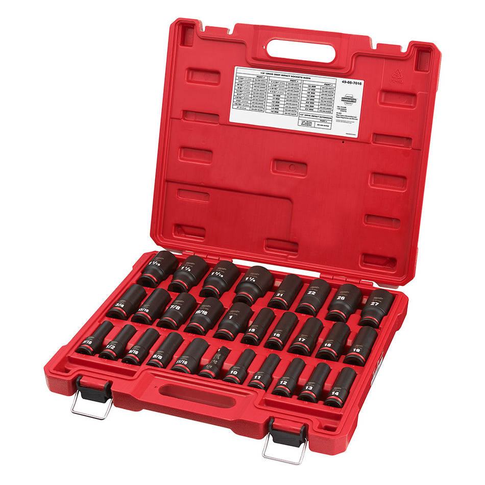 Milwaukee 49-66-7016 29PC SHOCKWAVE Impact Duty 1/2" Drive SAE & Metric Deep 6 Point Socket Set