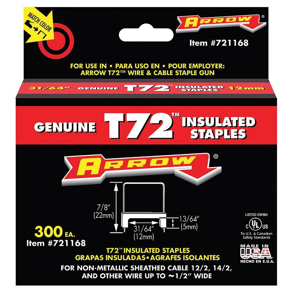Arrow 721168 T72 31/64" (12mm) Insulated Staples