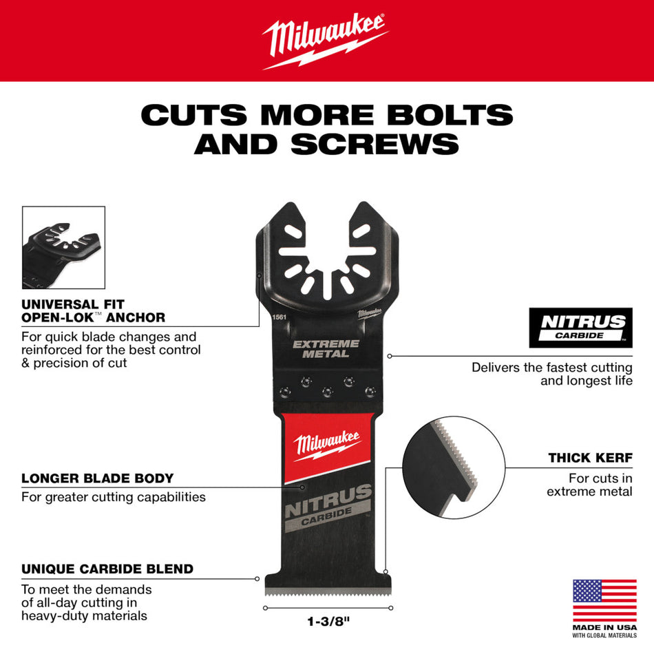 Milwaukee 1-3/8" NITRUS CARBIDE Extreme Metal Universal Fit OPEN-LOK Multi-Tool Blades