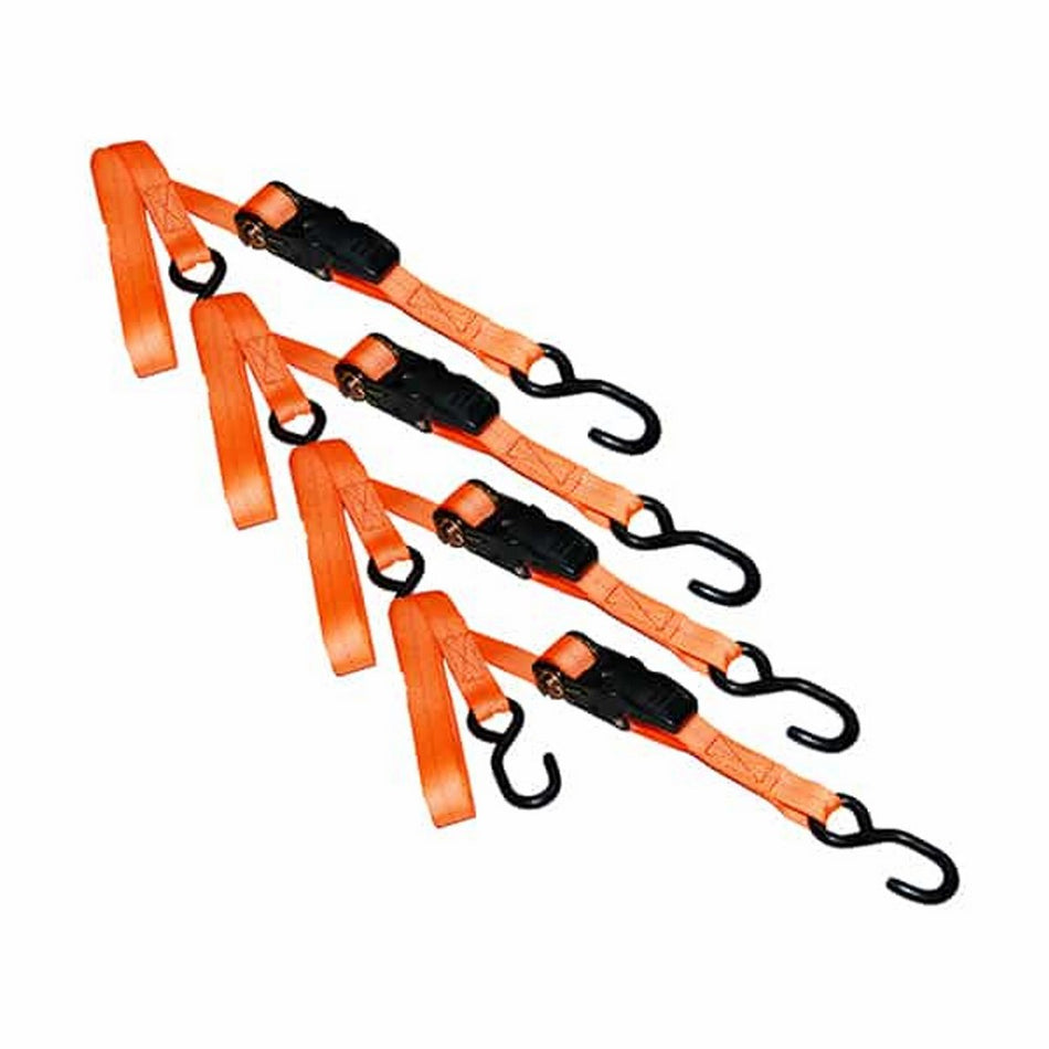 1" x 15' S-Hook Ratchet Tie-Down, 500 lb WLL 4-Pack