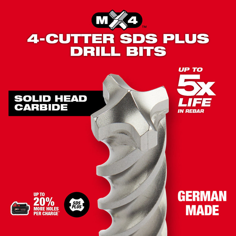 Milwaukee 48-20-7974 1/2"x12" MX4 4-Cutter SDS PLUS Rotary Hammer Drill Bits (bulk)