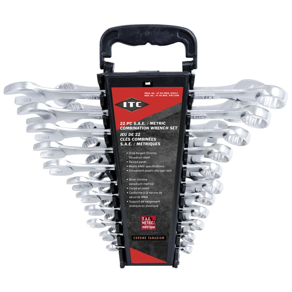 ITC 22 Piece SAE/Metric Combination Wrench Set