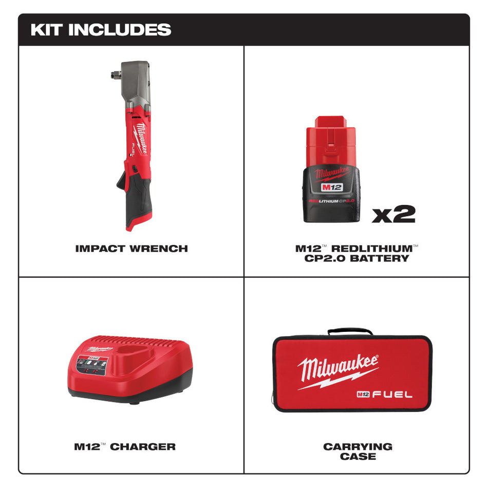 Milwaukee 2565-22 M12 FUEL 1/2" Right Angle Impact Wrench with Friction Ring Kit