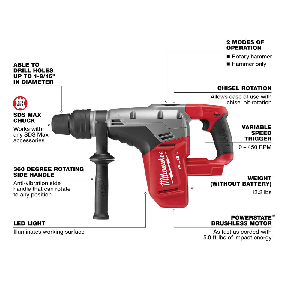 Milwaukee 2717-20 M18 FUEL 1-9/16" SDS Max Hammer Drill (Tool Only)