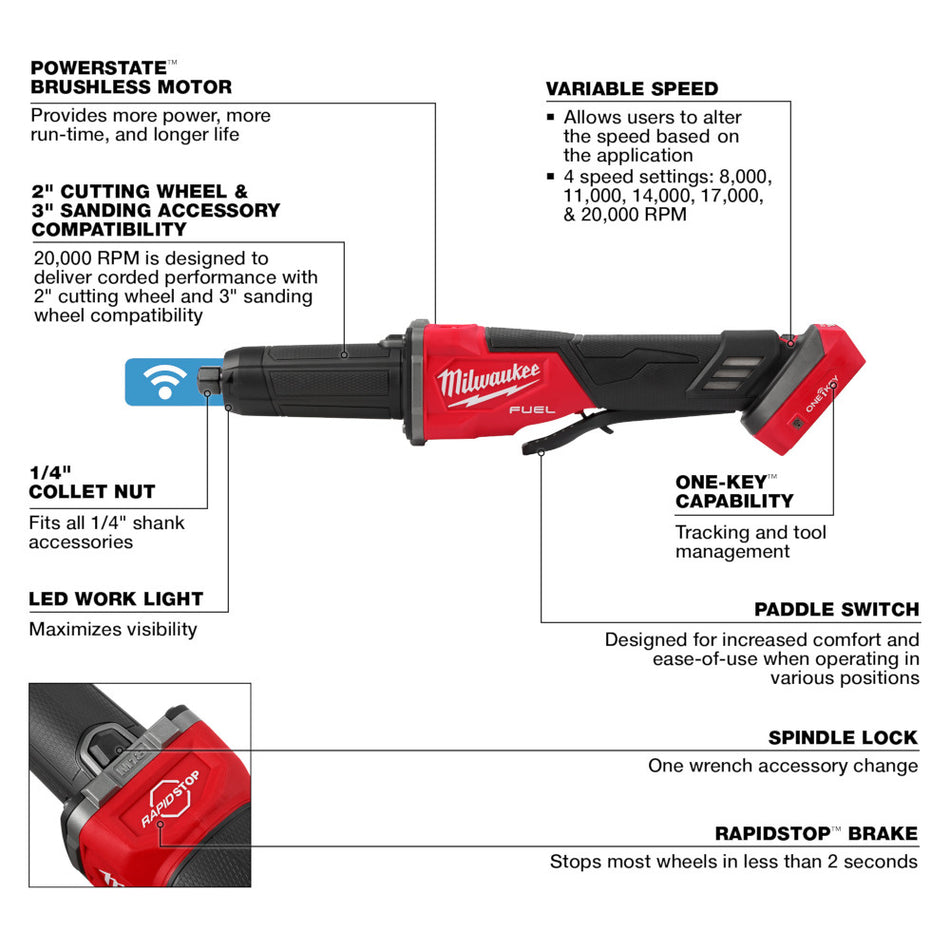 Milwaukee 2984-20 M18 FUEL Die Grinder Paddle Switch w/ ONE-KEY (Tool only)