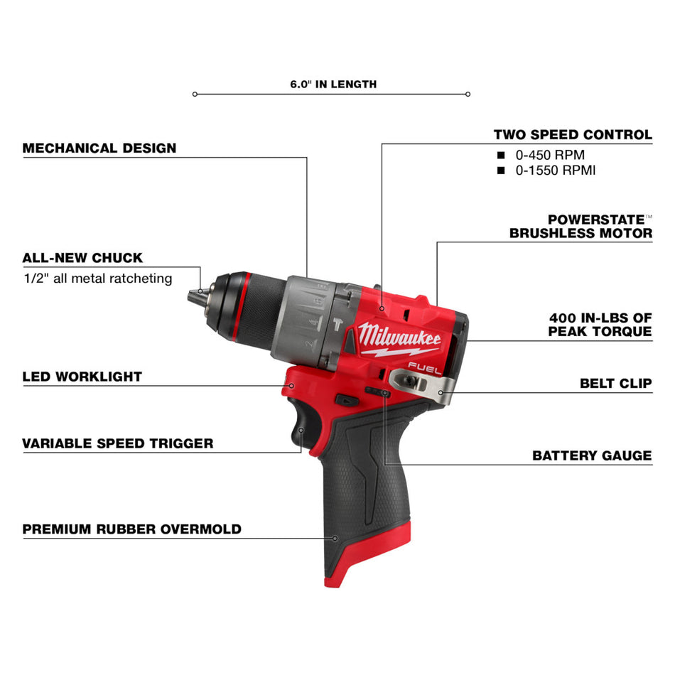 Milwaukee 3404-20 M12 FUEL 1/2" Hammer Drill/Driver (Tool Only)