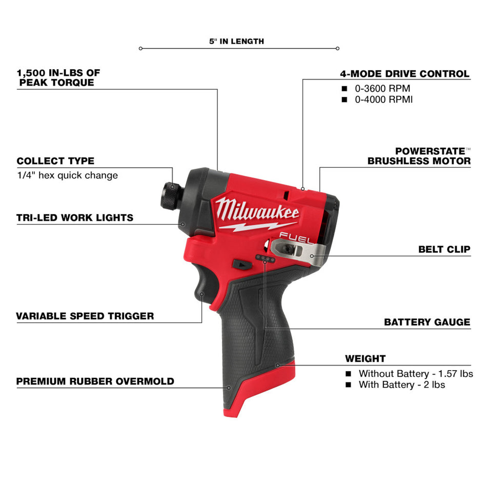 Milwaukee 3453-20 M12 FUEL 1/4" Hex Impact Driver (Tool Only)