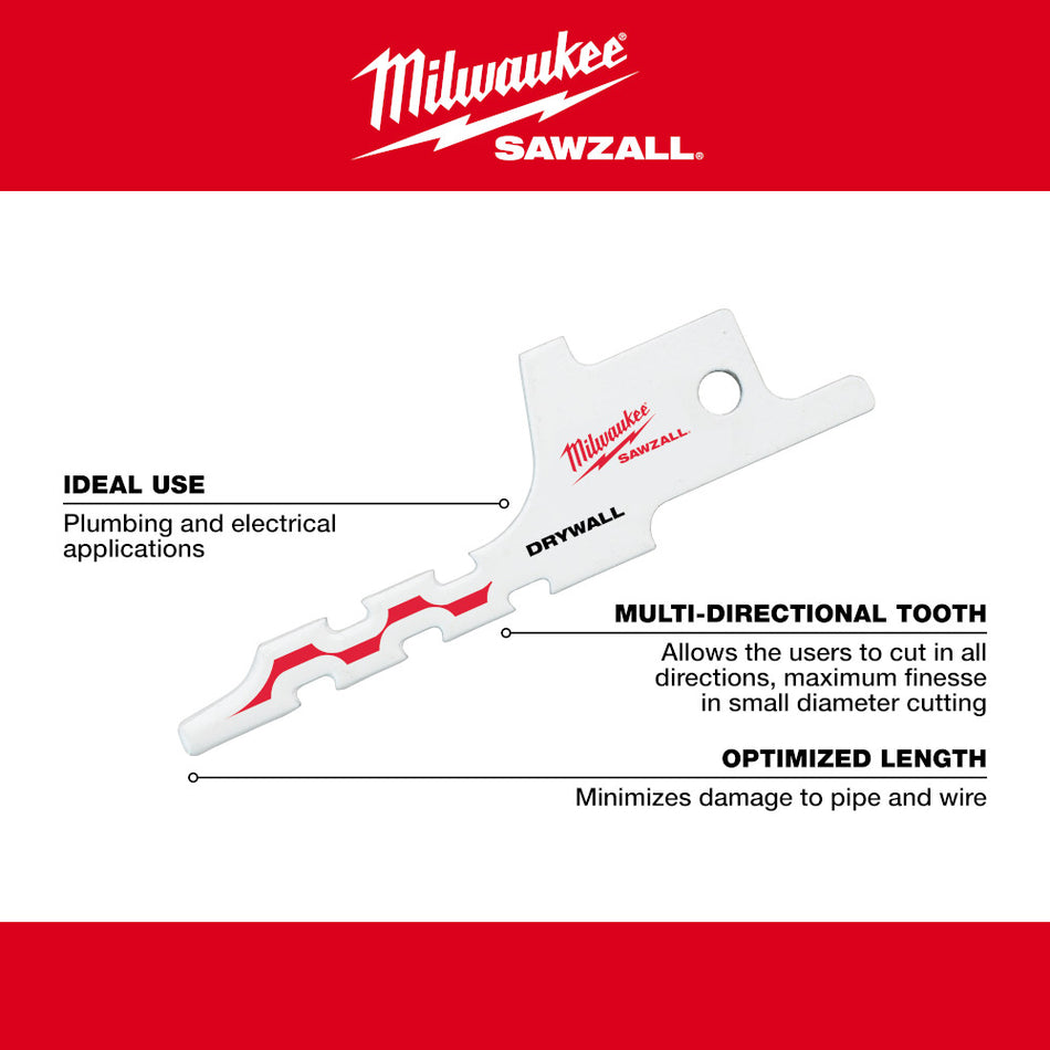 Milwaukee 48-00-1640 2-1/2" SAWZALL Drywall Access Blade