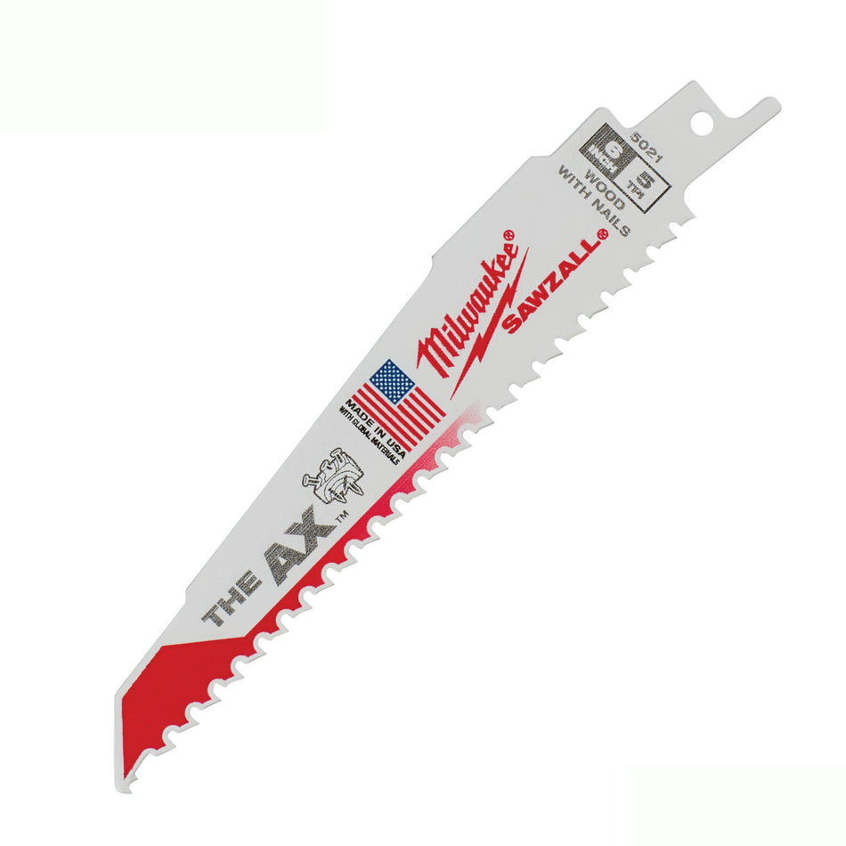 Milwaukee 6" 5 tpi SAWZALL The AXTM Nail Embedded Wood Blades - 5 pack