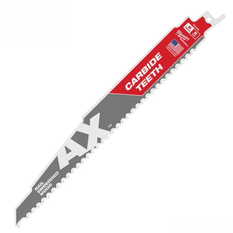 Milwaukee 9" 5TPI SAWZALL The AX with Carbide Teeth Wood Blades - 5 Pack