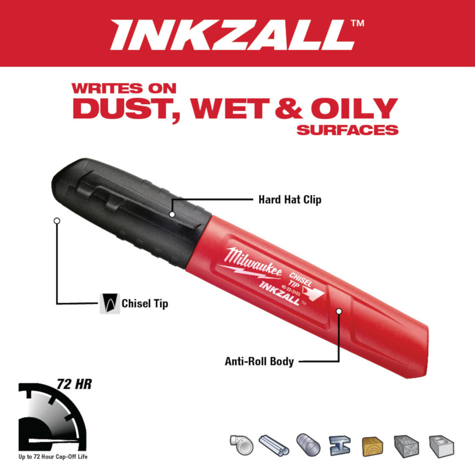 Milwaukee 48-22-3103 INKZALL Black Chisel Tip Marker (Carded)