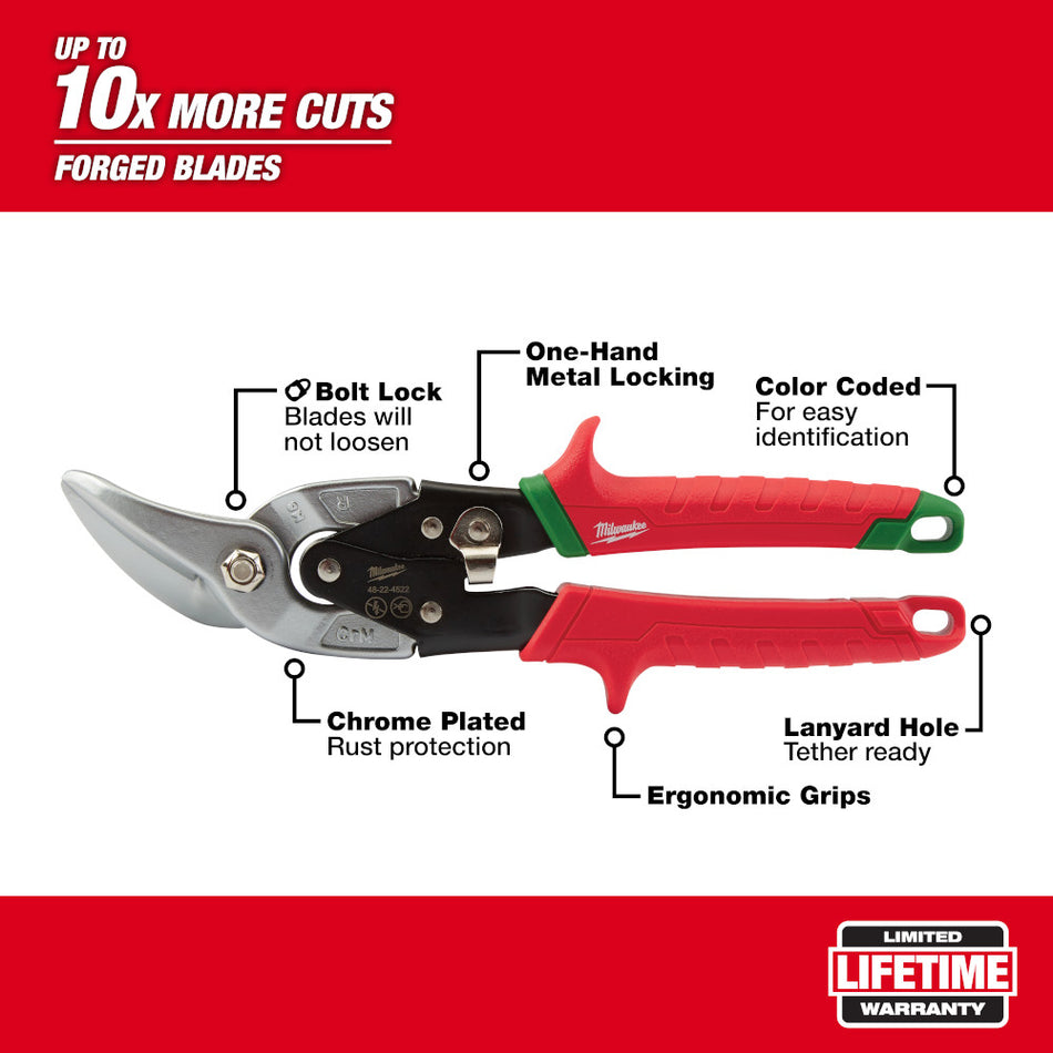 Milwaukee 48-22-4522 Right Cutting Offset Aviation Snips