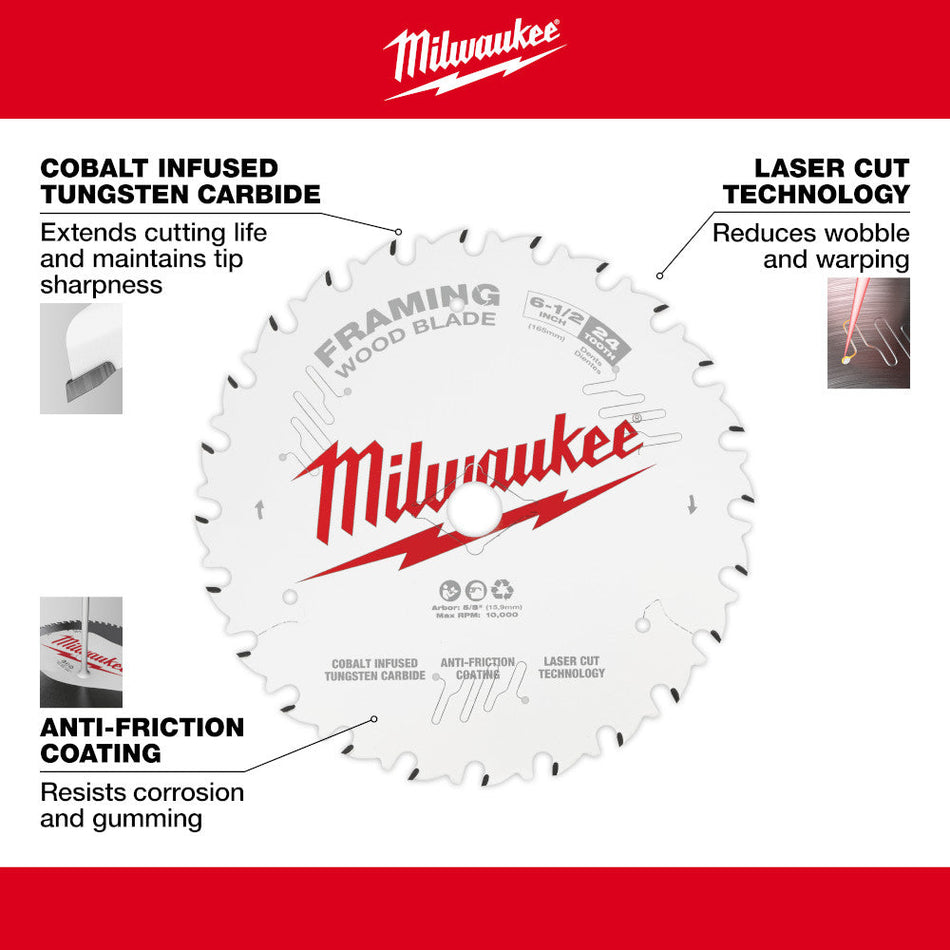 Milwaukee 48-41-0620 Coated 6-1/2" 24T Framing Circular Saw Blades Bulk