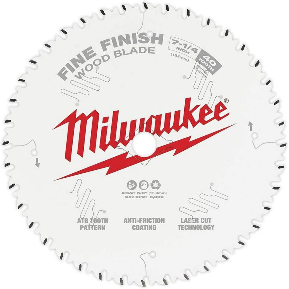 Milwaukee 48-41-0726 Coated 7-1/4" 40T Fine Finish Circular Saw Blades - Bulk