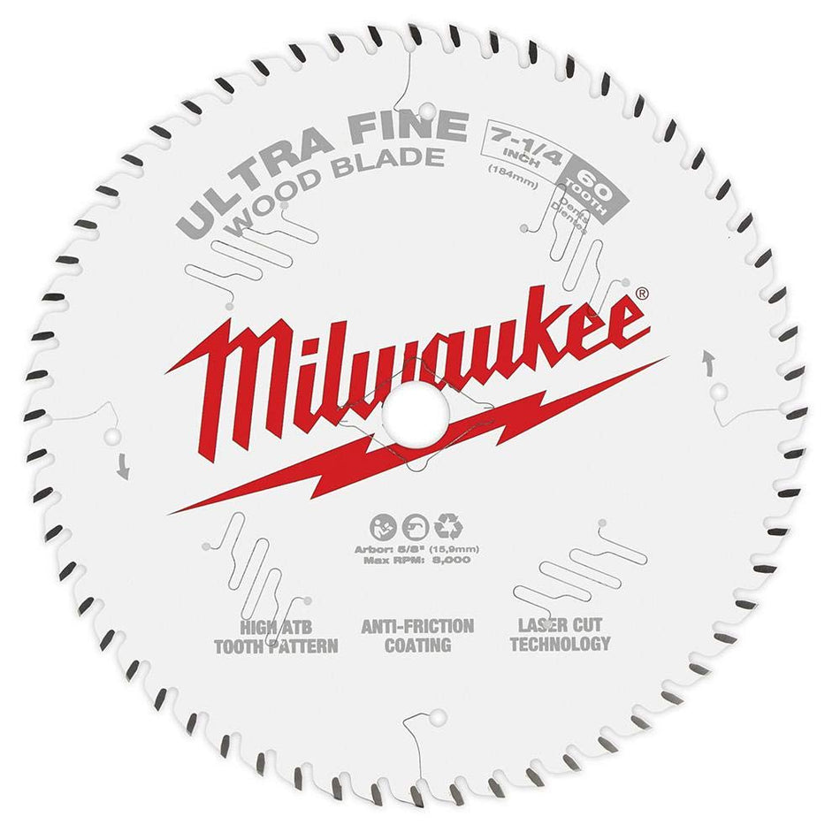 Milwaukee 48-41-0730 Coated 7-1/4" 60T Ultra Fine Finish Circular Saw Blades - Bulk